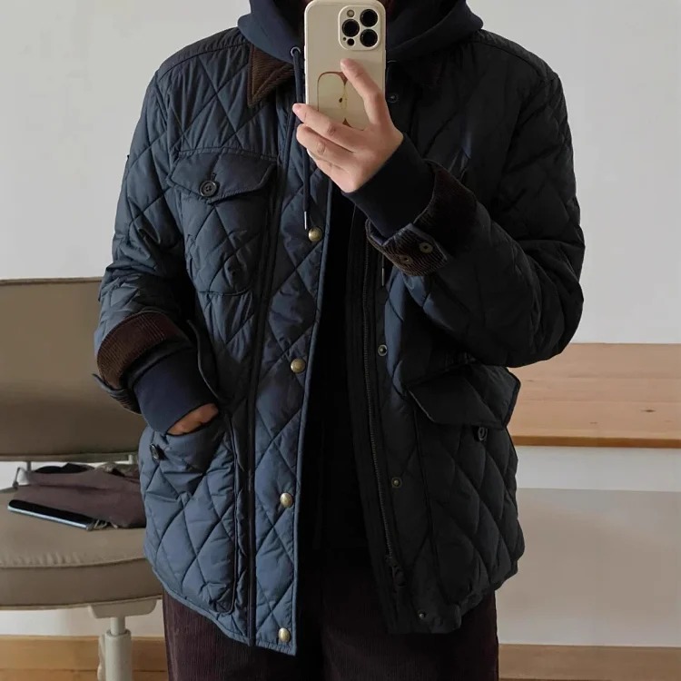 Old money style workwear rhombus retro cotton jackets for men and women