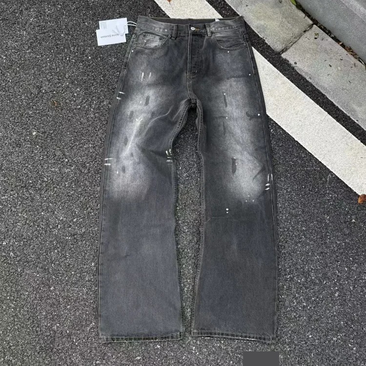 AC faded smudge-dyed wide-leg dirty pants mud-dyed jeans