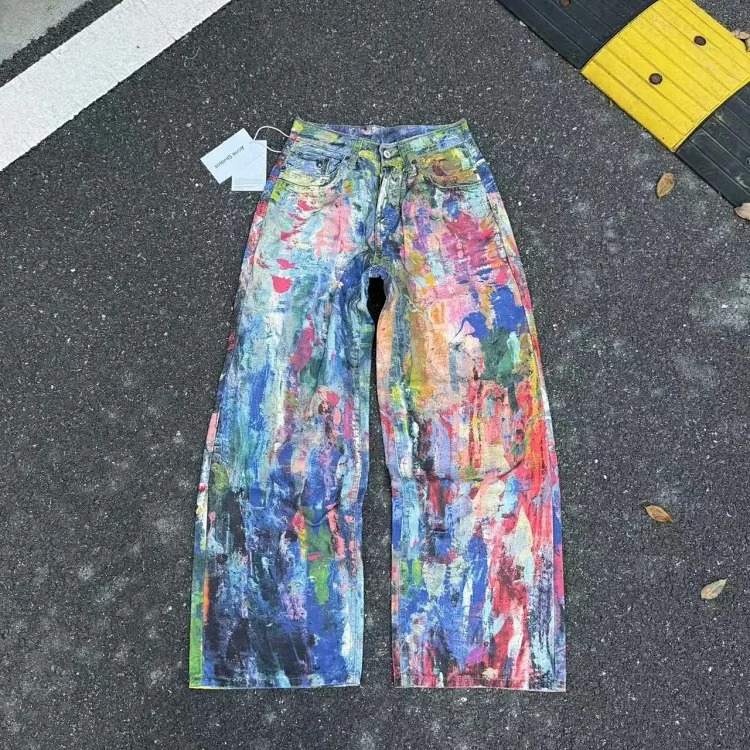 AC faded smudge-dyed wide-leg dirty pants mud-dyed jeans