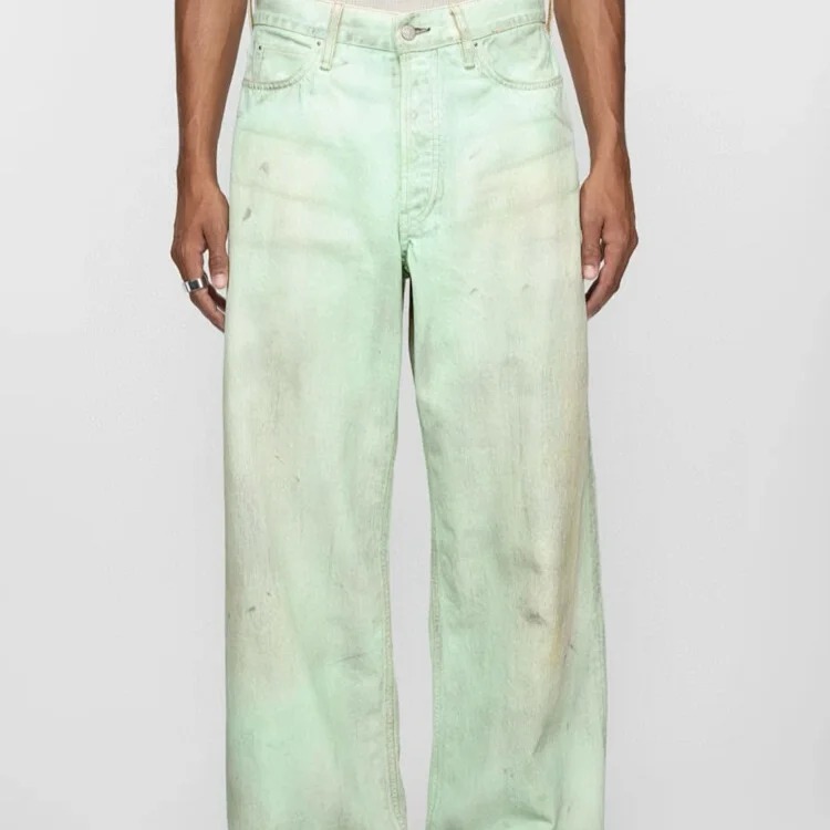 AC faded smudge-dyed wide-leg dirty pants mud-dyed jeans