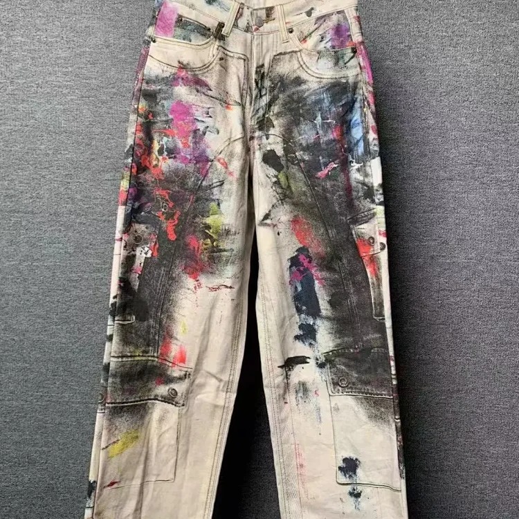 AC faded smudge-dyed wide-leg dirty pants mud-dyed jeans
