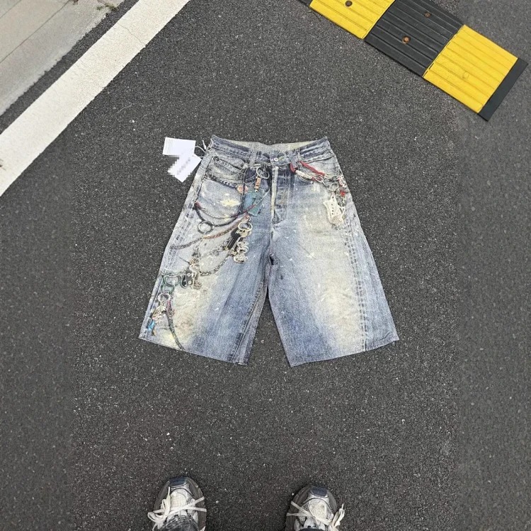 AC faded smudge-dyed wide-leg dirty pants mud-dyed jeans