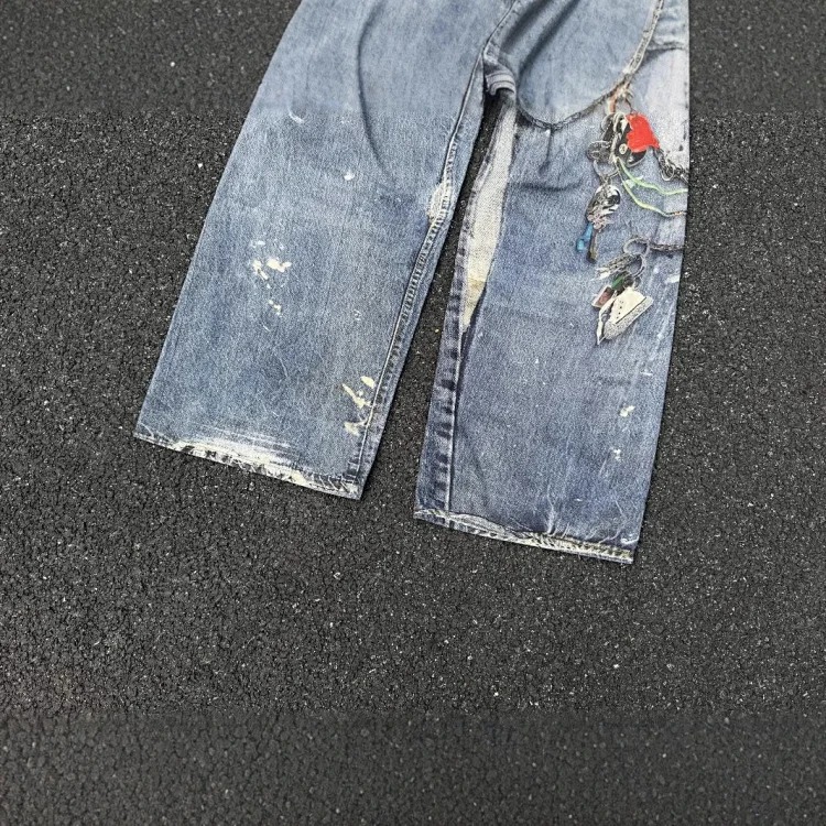 AC faded smudge-dyed wide-leg dirty pants mud-dyed jeans