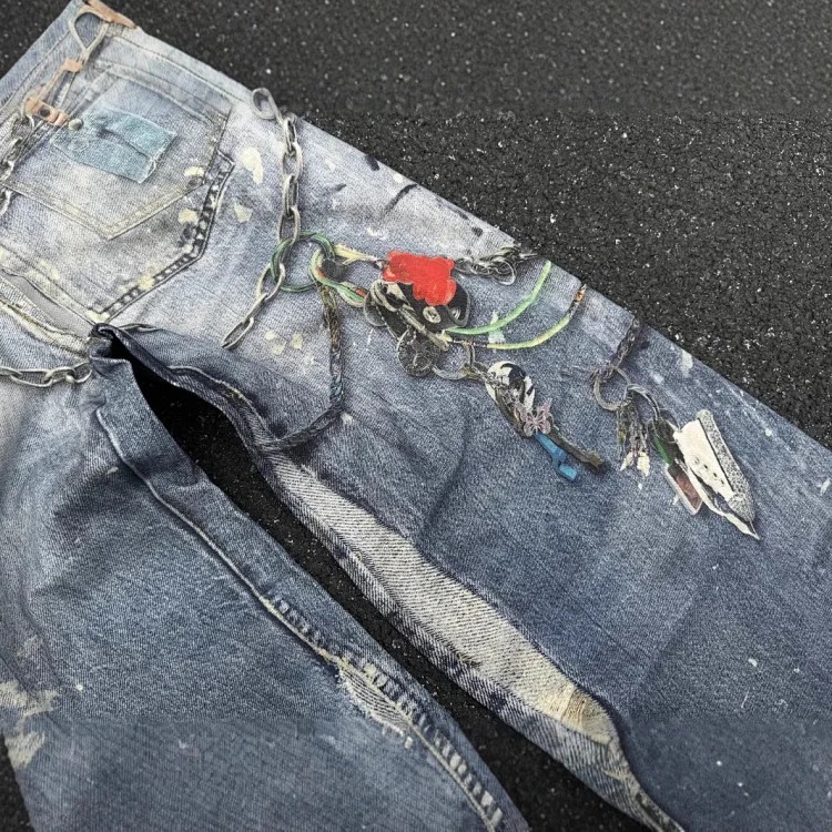 AC faded smudge-dyed wide-leg dirty pants mud-dyed jeans