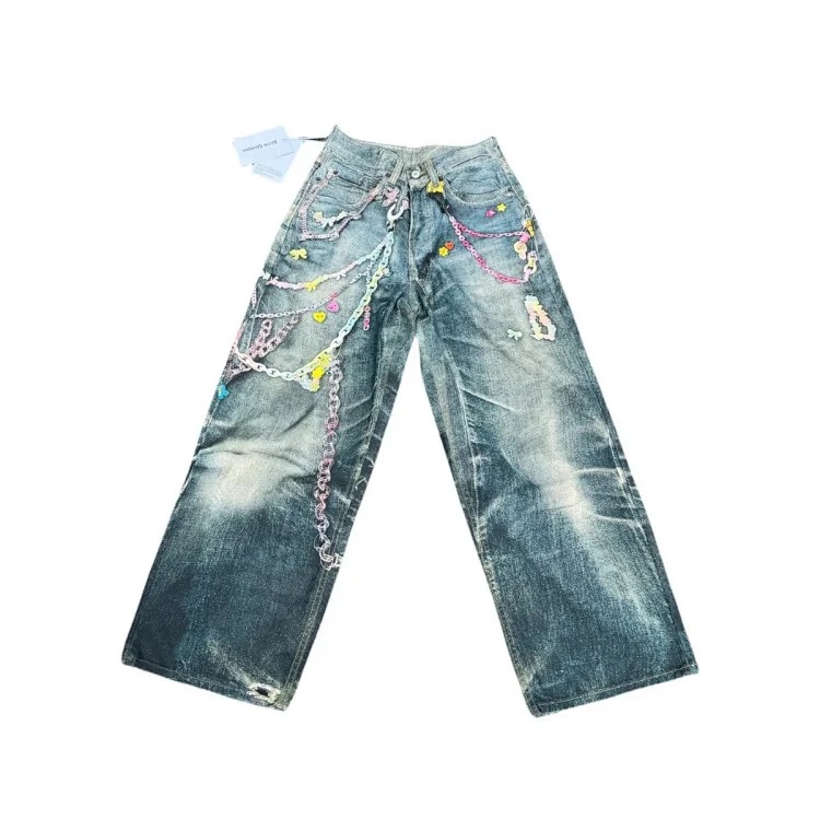 AC faded smudge-dyed wide-leg dirty pants mud-dyed jeans
