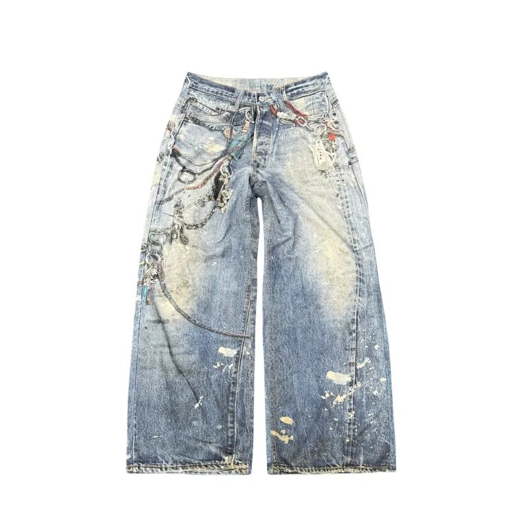 AC faded smudge-dyed wide-leg dirty pants mud-dyed jeans