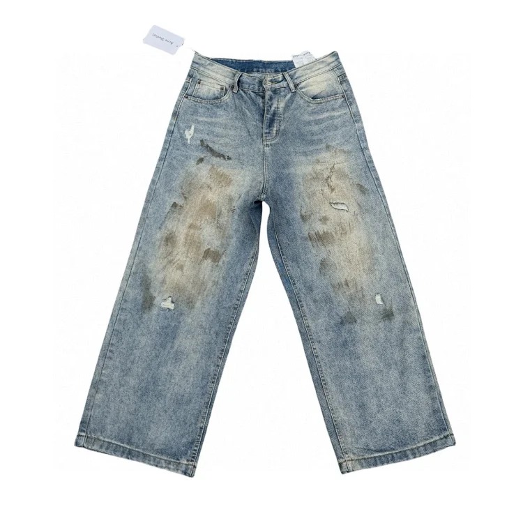 AC faded smudge-dyed wide-leg dirty pants mud-dyed jeans