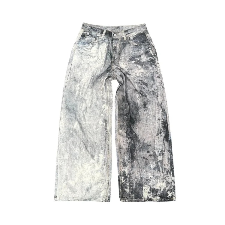 AC faded smudge-dyed wide-leg dirty pants mud-dyed jeans