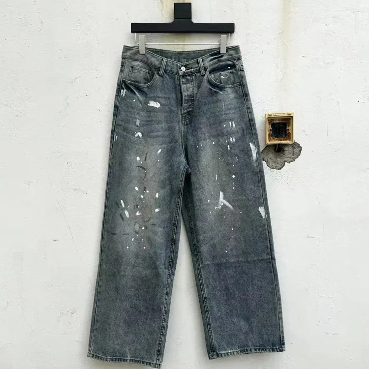 AC faded smudge-dyed wide-leg dirty pants mud-dyed jeans