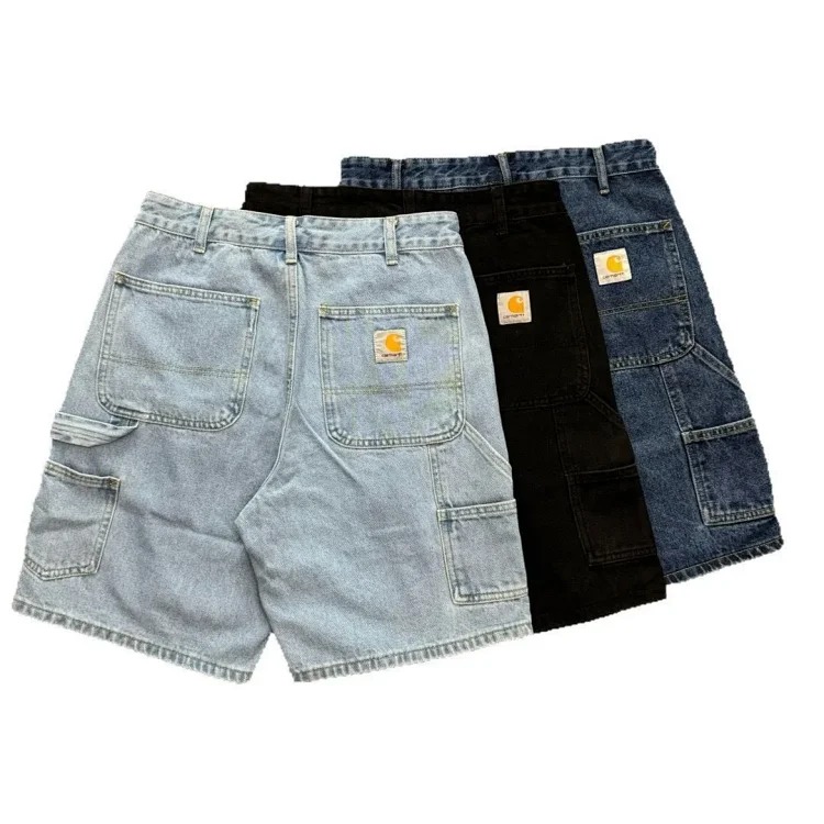 Summer washed solid color workwear denim shorts men's casual street basic all-match shorts