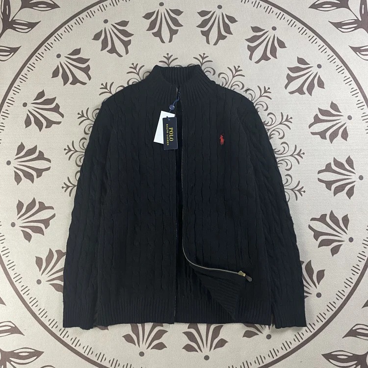 Pony logo autumn and winter lapel cardigan embroidered zipper twist couple sweater women's coat sweater men