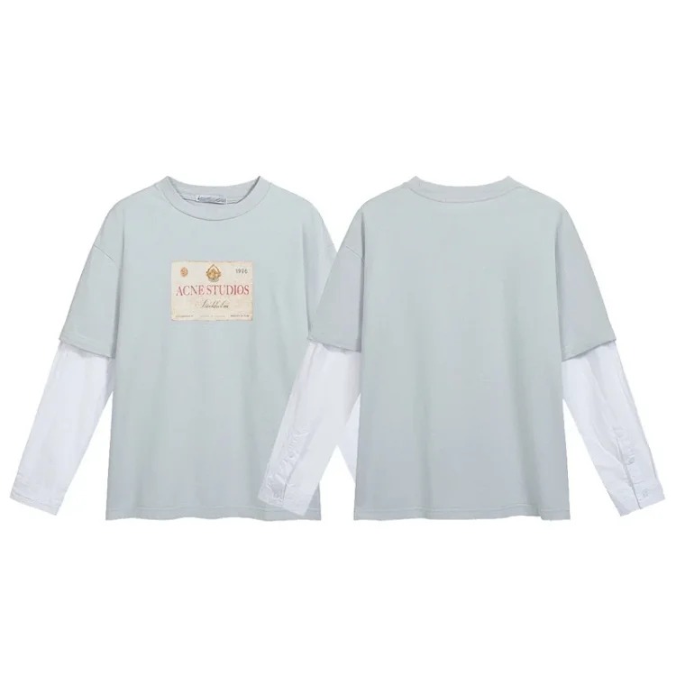 AC retro old worn fake two piece letter long sleeves same style for men and women