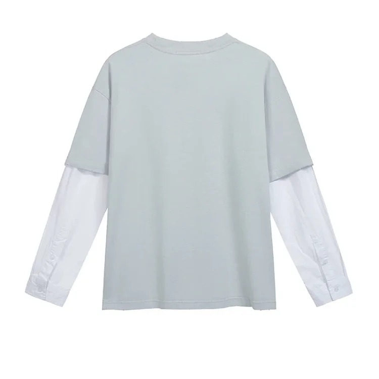 AC retro old worn fake two piece letter long sleeves same style for men and women