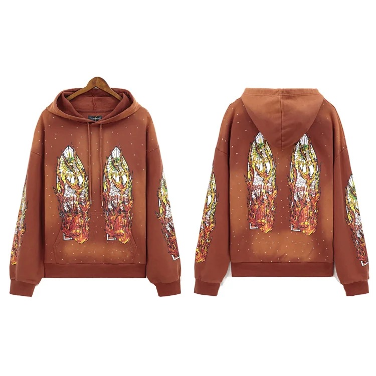 Who Decides War European and American cross-border washed and distressed heavy-duty printed suit retro hooded sweatshirt trendy