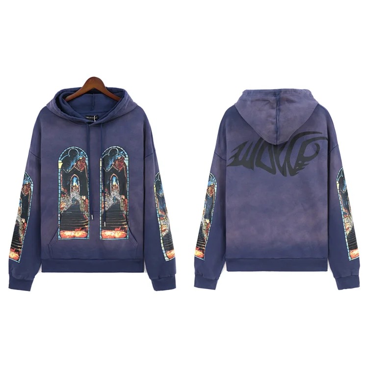 Who Decides War European and American cross-border washed and distressed heavy-duty printed suit retro hooded sweatshirt trendy