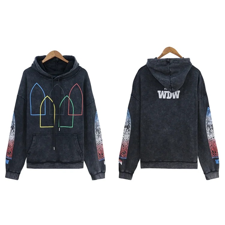 Who Decides War European and American cross-border washed and distressed heavy-duty printed suit retro hooded sweatshirt trendy
