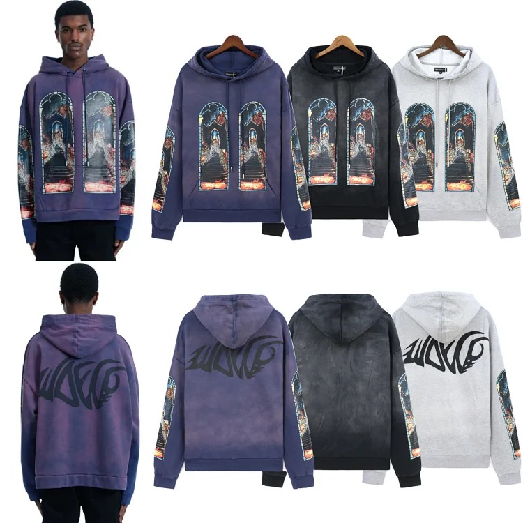 Who Decides War European and American cross-border washed and distressed heavy-duty printed suit retro hooded sweatshirt trendy