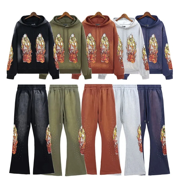Who Decides War European and American cross-border washed and distressed heavy-duty printed suit retro hooded sweatshirt trendy