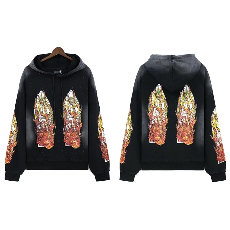 Who Decides War European and American cross-border washed and distressed heavy-duty printed suit retro hooded sweatshirt trendy