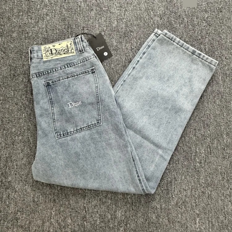 Straight trendy pure cotton loose embroidered denim trousers Di