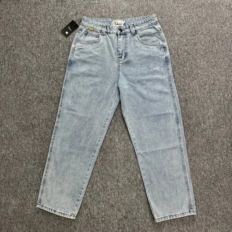 Straight trendy pure cotton loose embroidered denim trousers Di