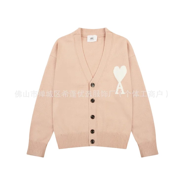 New arrival jacquard big love neck blended knitted cardigan soft and waxy loose