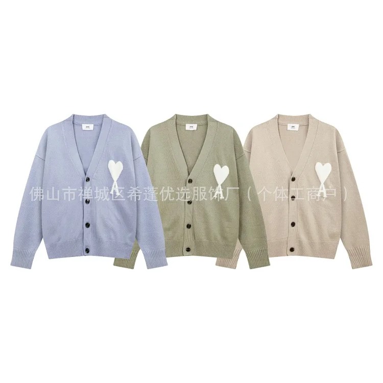 New arrival jacquard big love neck blended knitted cardigan soft and waxy loose