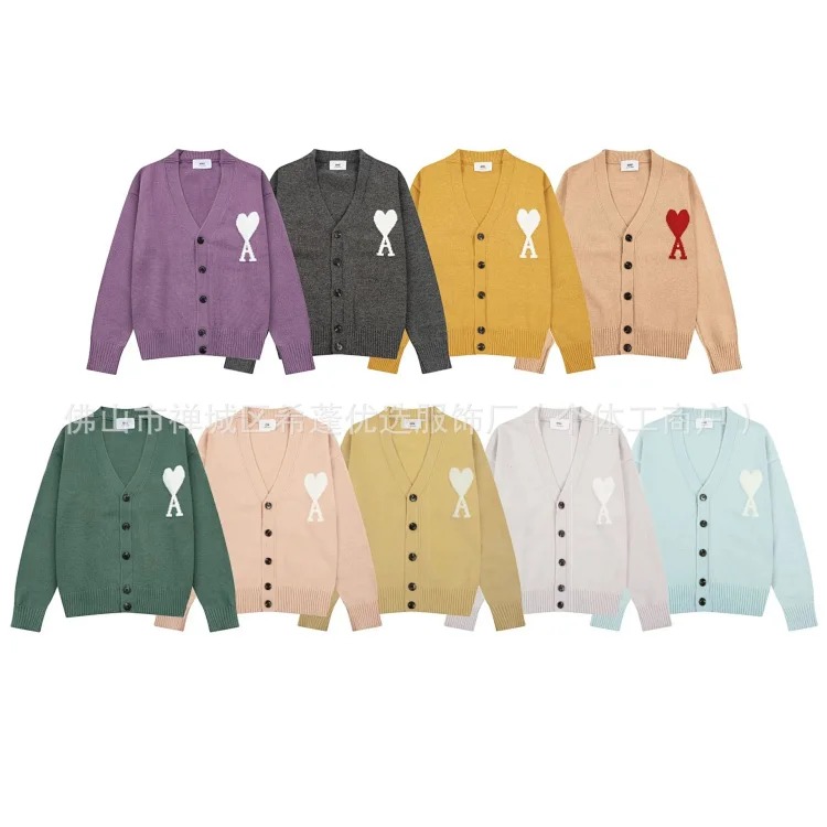 New arrival jacquard big love neck blended knitted cardigan soft and waxy loose