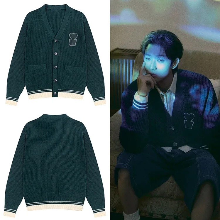 Love letters embroidered sweater jacket V-neck knitted cardigan same style for men and women