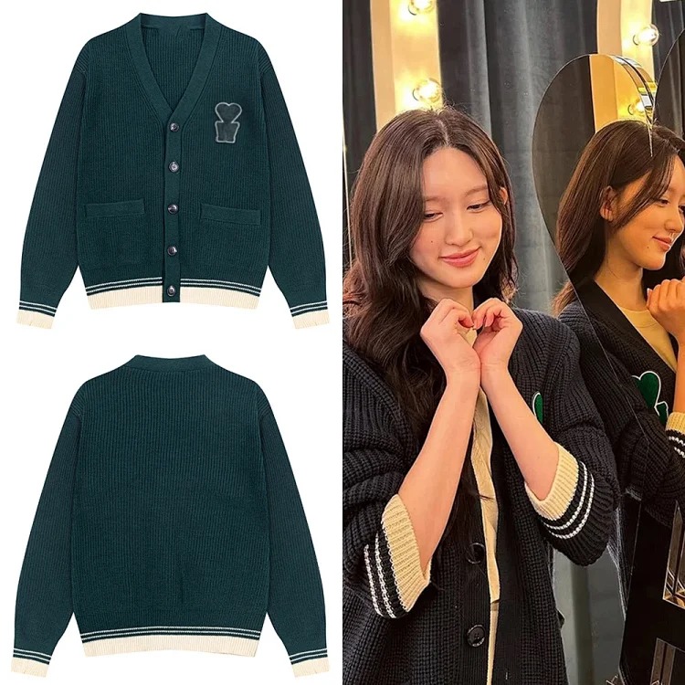 Love letters embroidered sweater jacket V-neck knitted cardigan same style for men and women