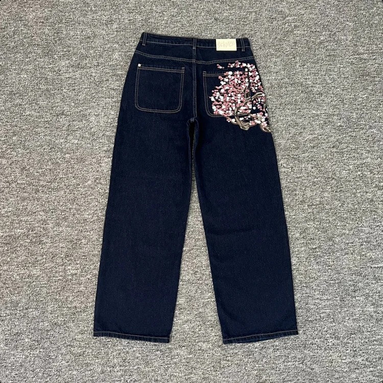 2025 New European and American Embroidery Sakura Waffle Long Sleeves for Men and Women Couples