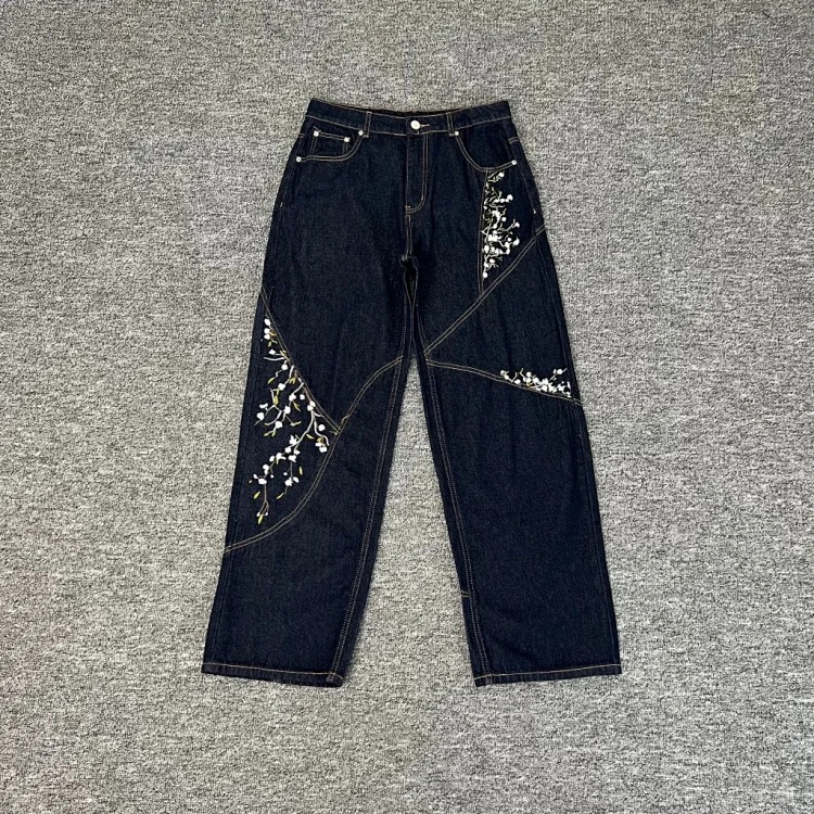 2025 New European and American Embroidery Sakura Waffle Long Sleeves for Men and Women Couples
