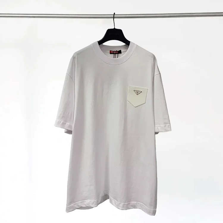Plain short-sleeved T-shirt for men and women, fake pocket half-sleeved shirt, loose small neckline pure cotton T-shirt