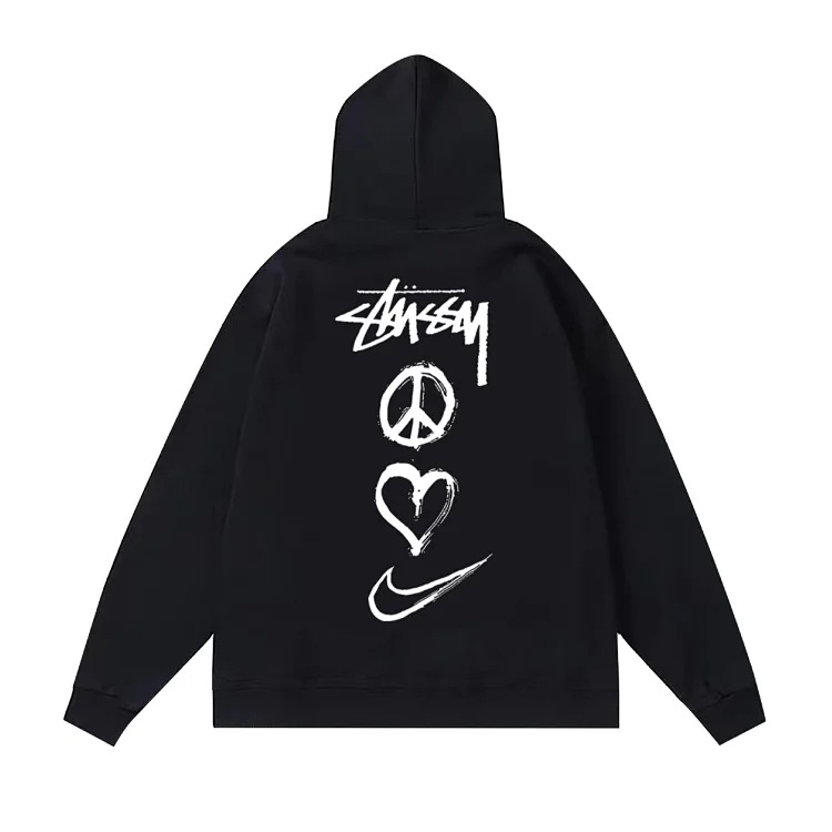 Hooded sweatshirt loose casual sportswear for men and women couple coat hoodie trendy ca black 8