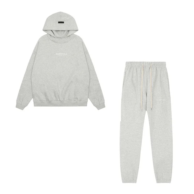 Fear of God FOG high street double line ESSENTIALS three-dimensional silicone letters plus velvet hooded sweatshirt casual trousers suit trendy image 24