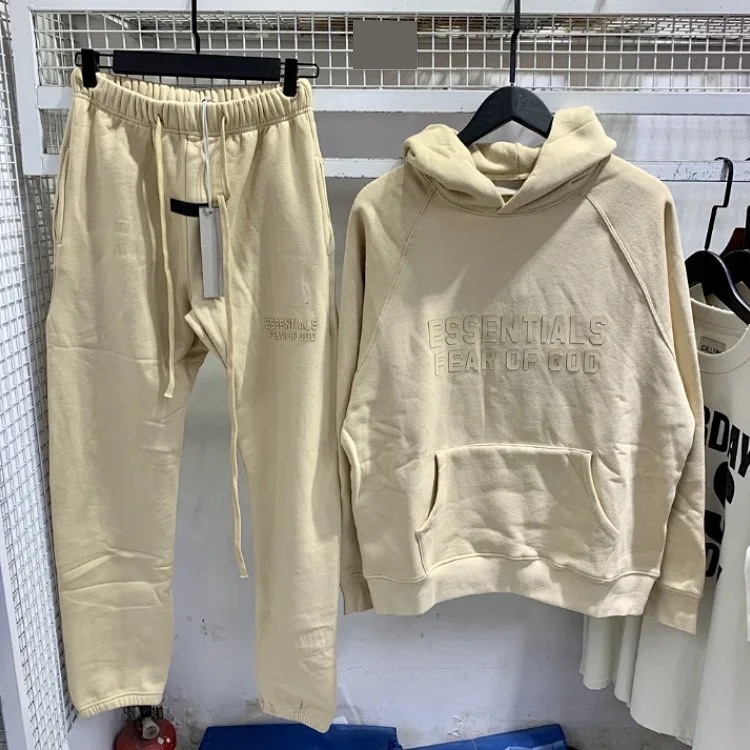 Fear of God FOG high street double line ESSENTIALS three-dimensional silicone letters plus velvet hooded sweatshirt casual trousers suit trendy image 42