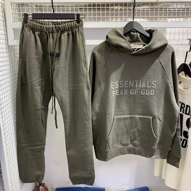 Fear of God FOG high street double line ESSENTIALS three-dimensional silicone letters plus velvet hooded sweatshirt casual trousers suit trendy image 43