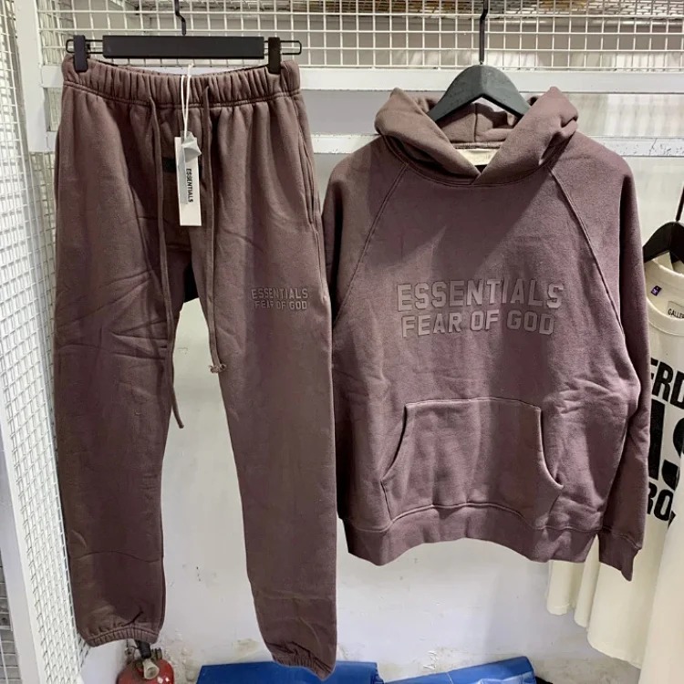 Fear of God FOG high street double line ESSENTIALS three-dimensional silicone letters plus velvet hooded sweatshirt casual trousers suit trendy image 44