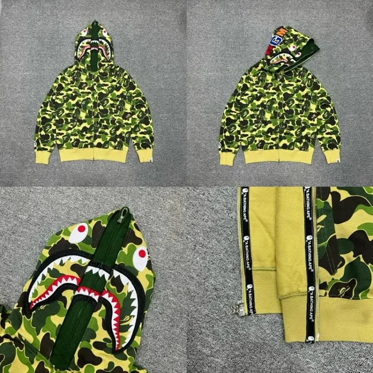 Shark head camouflage zipper hooded jacket sweatshirt men's cardigan