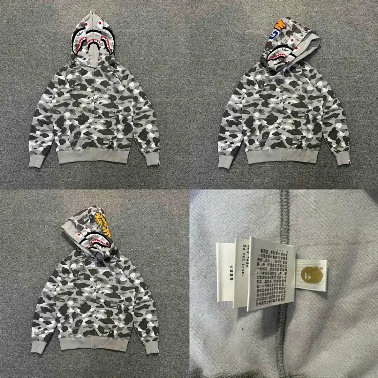 Shark head camouflage zipper hooded jacket sweatshirt men's cardigan