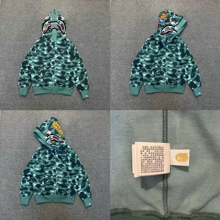 Shark head camouflage zipper hooded jacket sweatshirt men's cardigan