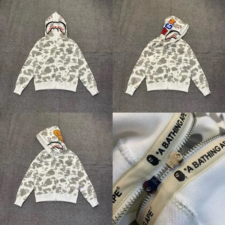 Shark head camouflage zipper hooded jacket sweatshirt men's cardigan