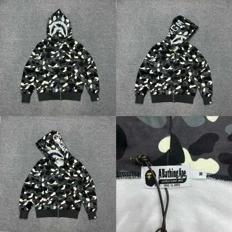 Shark head camouflage zipper hooded jacket sweatshirt men's cardigan
