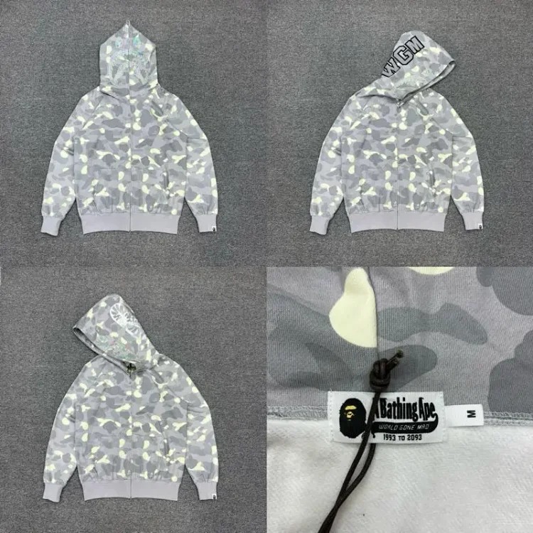 Shark head camouflage zipper hooded jacket sweatshirt men's cardigan