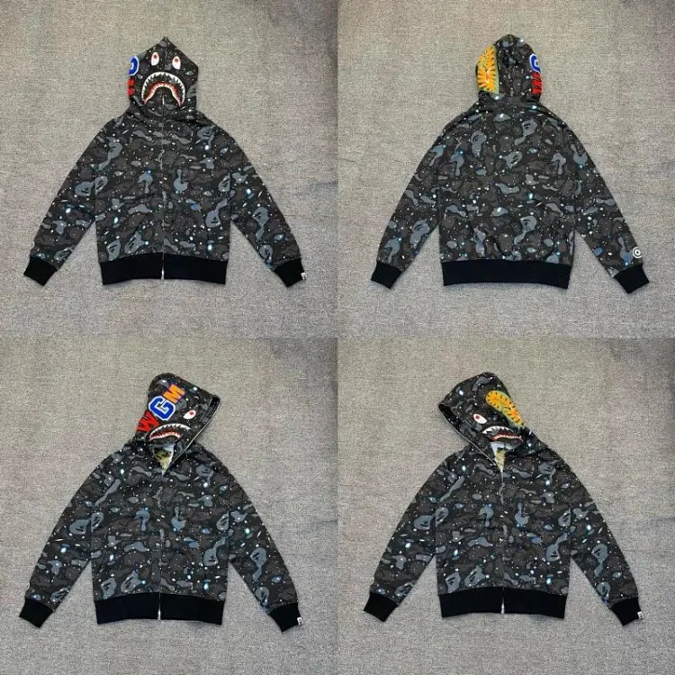 Shark head camouflage zipper hooded jacket sweatshirt men's cardigan