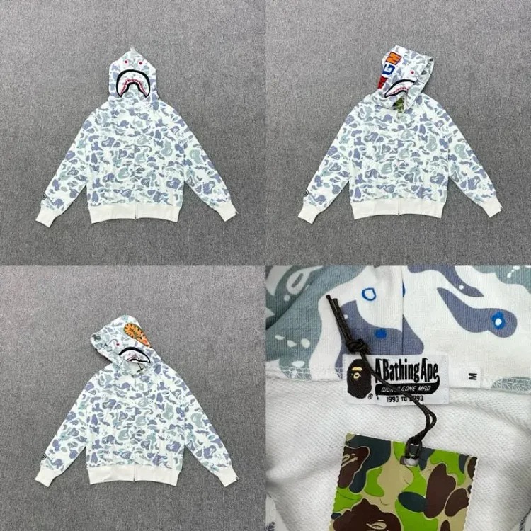 Shark head camouflage zipper hooded jacket sweatshirt men's cardigan
