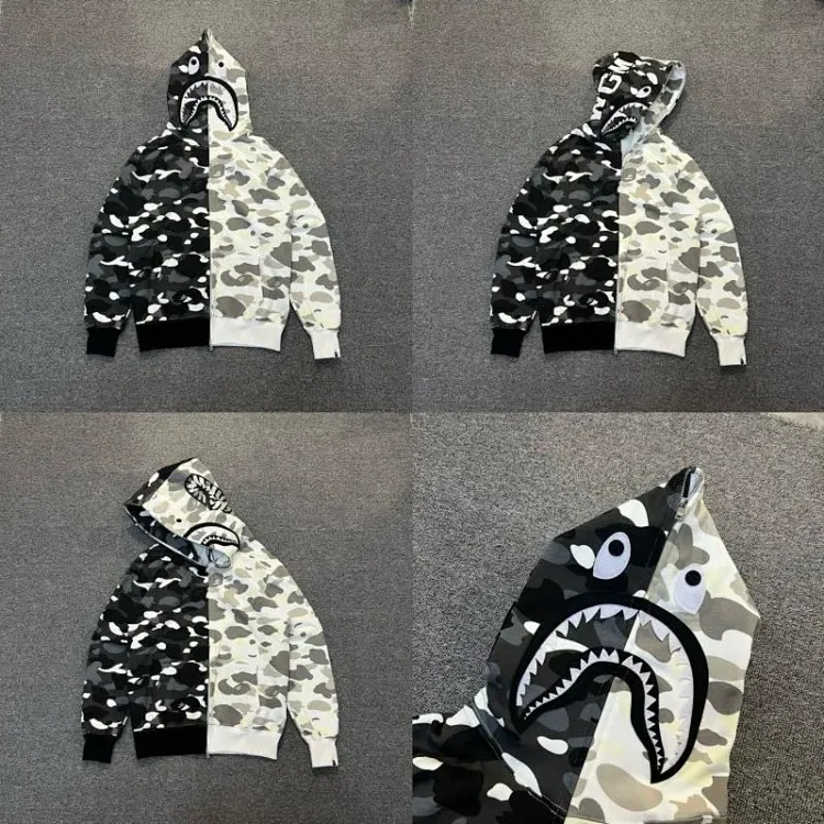 Shark head camouflage zipper hooded jacket sweatshirt men's cardigan