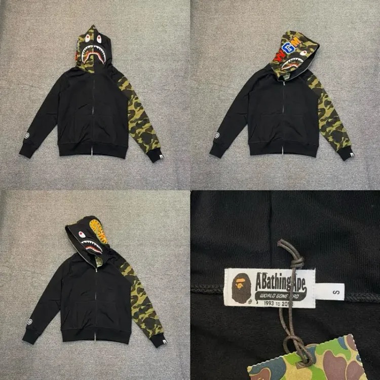 Shark head camouflage zipper hooded jacket sweatshirt men's cardigan