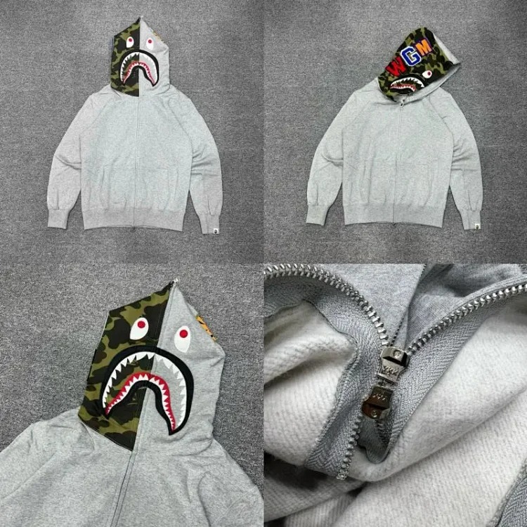 Shark head camouflage zipper hooded jacket sweatshirt men's cardigan