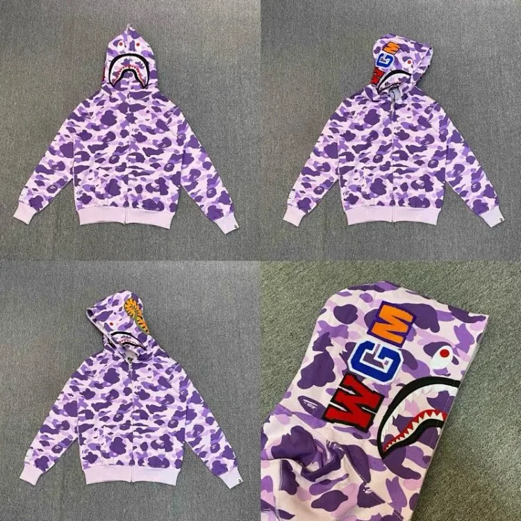 Shark head camouflage zipper hooded jacket sweatshirt men's cardigan